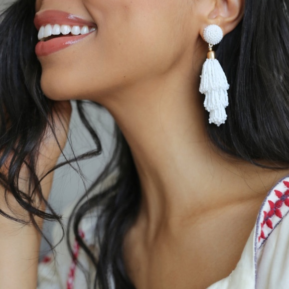 FREE Shipping Panacea White Beaded Tassel Earrings - Picture 2 of 5